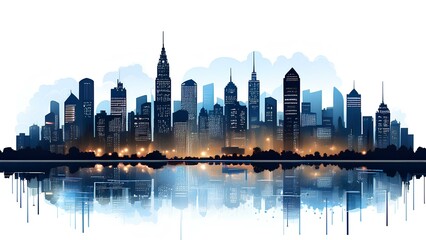 Obraz premium Silhouettes of skyscrapers, modern high-rise buildings. Night city Megapolis, on a white background.