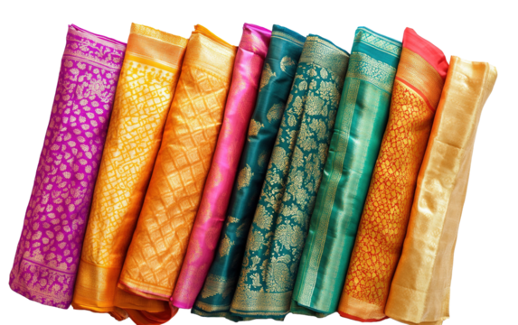 Traditional Sarees on white background,png