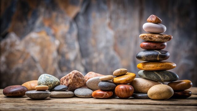 abstract, beauty, contrast, stack, serene, arrangement, design,decorative, earthy, balance, A beautifully arranged decorative pile of natural stones with an asymmetrical background