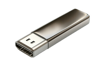 SB flash drive with a metallic on white background,png