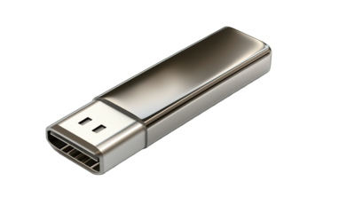 SB flash drive with a metallic on white background,png