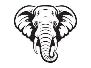 Black and white elephant head illustration. Concept of wildlife, majestic pachyderms, detailed animal features, minimalistic design. Print, icon, design element