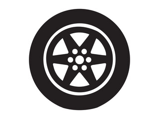 Obraz premium Black and white silhouette of a car tire isolated on a white background. Concept of automobile design, vehicle equipment, tire illustration, automotive icon. Print, design elements