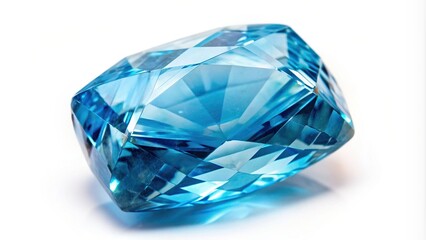 Fototapeta premium Blue aquamarine gemstone isolated on white Aerial, close-up, marine, mineral, isolated, jewelry, water, gemstone, ocean, treasure, gem, transparent, precious, natural, aquamarine,blue