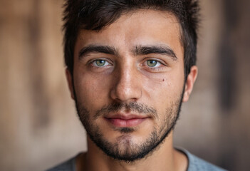 Fototapeta premium young man, close-up portrait, eyes, hopeful and positive excited nervous, age 18-30, growing up, daily routine in life, having a good time, satisfied and happy, caucasian, dreamy
