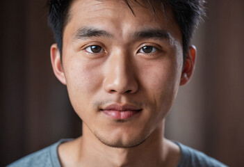 Obraz premium young man, close-up portrait, eyes, hopeful and positive excited nervous, age 18-30, growing up, daily routine in life, having a good time, content and happy, asian, dreamy