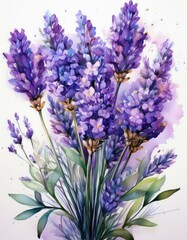 Fototapeta premium Watercolor illustration Bunch of lavender flowers