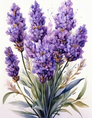 Obraz premium Watercolor illustration Bunch of lavender flowers
