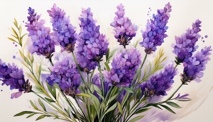 Obraz premium Watercolor illustration Bunch of lavender flowers