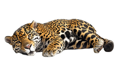Obraz premium Wild lying jaguar on white background,png