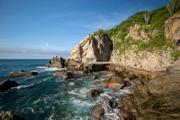 Puerto Escondido main beach on a sunny day in Oaxaca, Mexico