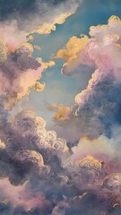 Vintage abstract nature sky with clouds background