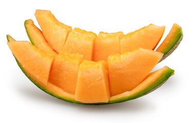Cantaloupe melon slices isolated on white background. File contains clipping path.