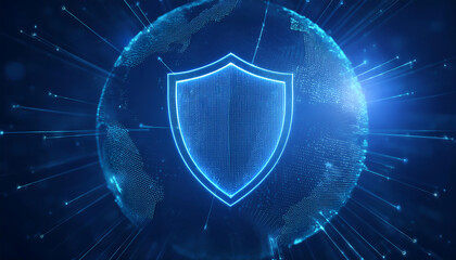 digital background with shield and lock for security