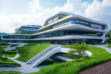 Modern university buildings showcasing futuristic architecture and eco-friendly design.