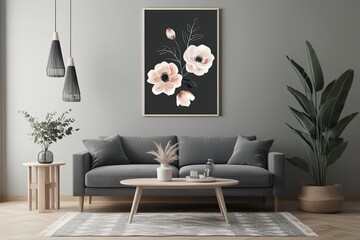 Charcoal Floral Wall Art for Living Room Minimalist Boho Poster with Subtle Design