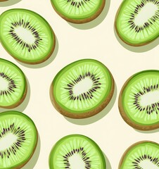 Fototapeta premium Kiwi seamless pattern on a beige background