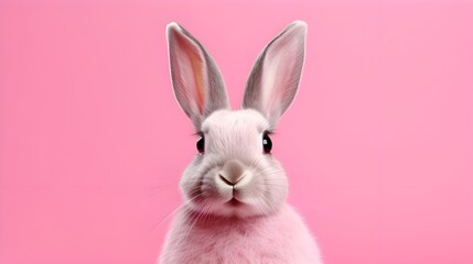 Obraz premium white rabbit on pink background.