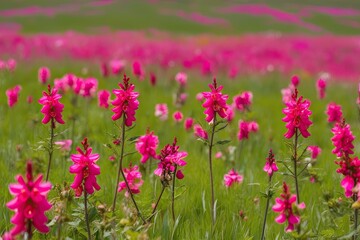 Obraz premium Vibrant Spring Meadow Featuring Colorful Fuchsia Flowers in Bloom