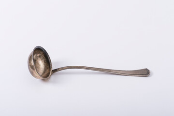 Vintage Silver Ladle Isolated on White Background

