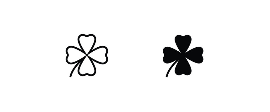 Leaf clover icon. Saint patrick . Ecology. Good luck. Clover lucky line and flat icons set, editable stroke isolated on white, linear vector outline illustration, symbol logo design style