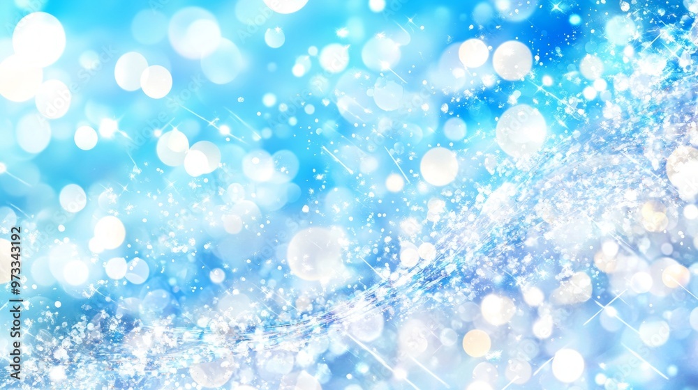 Wall mural abstract blue background with bokeh effect and wavy pattern