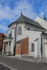 Collegiate Church of Saint Florian (Kosciol sw. Floriana w Krakowie) founded in 1184. Its patron saint is Saint Florian, patron saint of firefighters who protect against fire and war. Krakow, Poland.