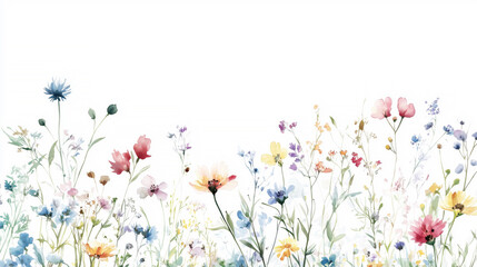 Watercolor painting of delicate wild flowers on a white background