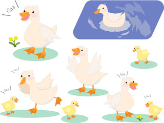 アヒルとヒナの親子　セット素材