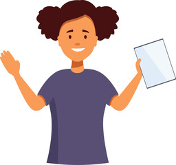 Smiling african american girl holding digital tablet and waving her hand