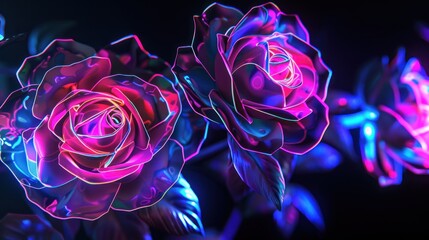 Neon Rose Bouquet in the Dark