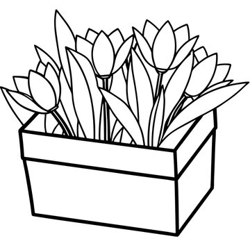 recommend clip art: flowers on wooden box outline coloring book page line art drawing