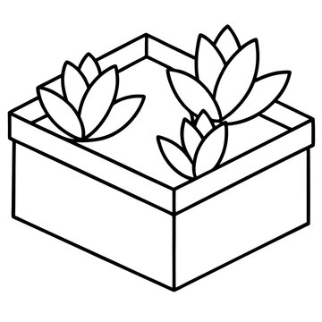 recommend clip art: flowers on wooden box outline coloring book page line art drawing