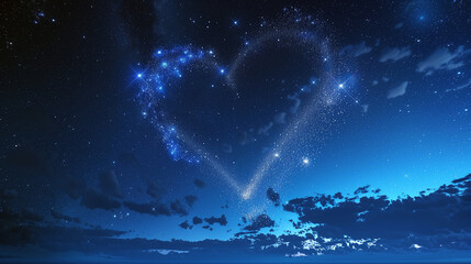 Fototapeta premium night sky with stars. Starry heart in the night sky. Valentine’s Day greeting, love confession, romantic relationships, heart, cosmos, stars, celestial, nebula, galactic.
