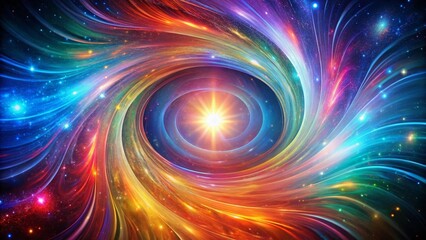Obraz premium Vibrant, swirling vortex of luminescent colors radiates outward from a central point, evoking a mesmerizing, otherworldly energy field that pulsates with dynamic, cosmic power.