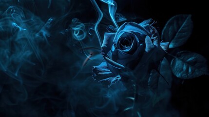 Mystical Blue Rose Enveloped in Smoke