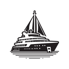 Mega Yacht Silhouette Vector Illustration for Nautical Designs