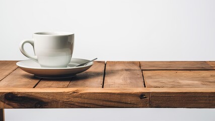 White cup on the table isolated on transparent background