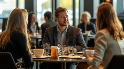 A networking event for business leaders captured during a breakfast meeting, focusing on interactions and connections.