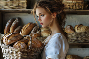 Woman Server in an old world Bakery