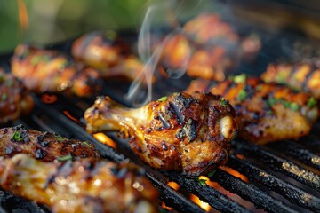 Grilled chicken wings with seasoning and dipping sauce, barbecue presentation, delicious scene