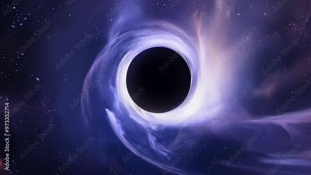 Poster Giant black hole distorts spacetime, creating a cosmic whirlpool of light and energy. Ideal for astronomy, astrophysics, and science projects