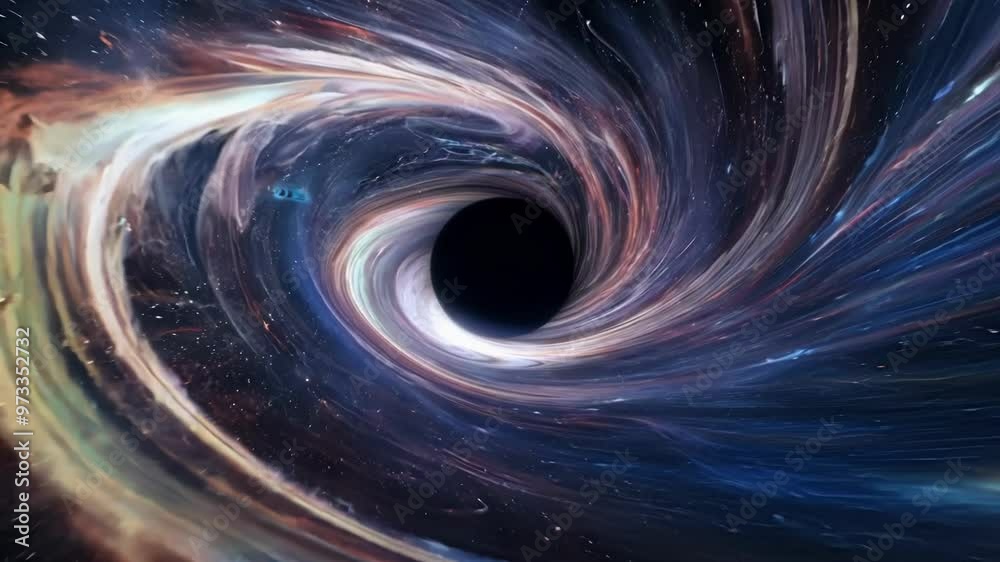 Poster massive black hole warps space and time, creating a deep gravitational well with stars and nebulae i