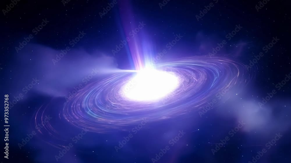 Poster Bright white spiral galaxy swirls in deep space, emitting light and energy, perfect for sci fi or fantasy projects. Explore the universe with this cosmic image