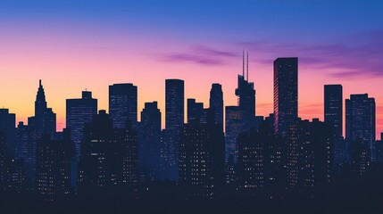 Obraz premium A serene cityscape captured at the magical moments of dusk or dawn, highlighting the architectural silhouettes against a subtly changing sky, emphasizing the transition between day and night.