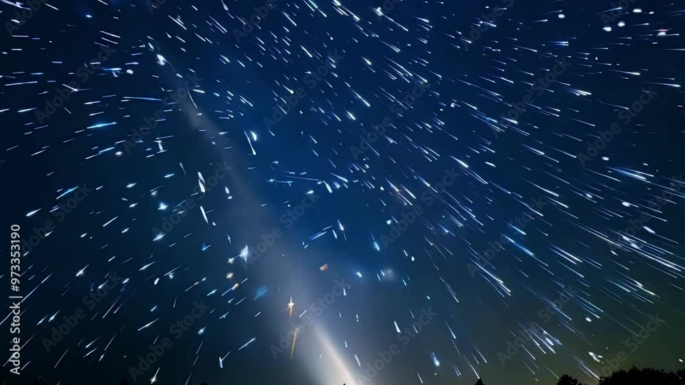 Aufkleber Long exposure of a starry night sky with star trails converging due to earth's rotation, creating a sense of movement and speed reminiscent of space travel