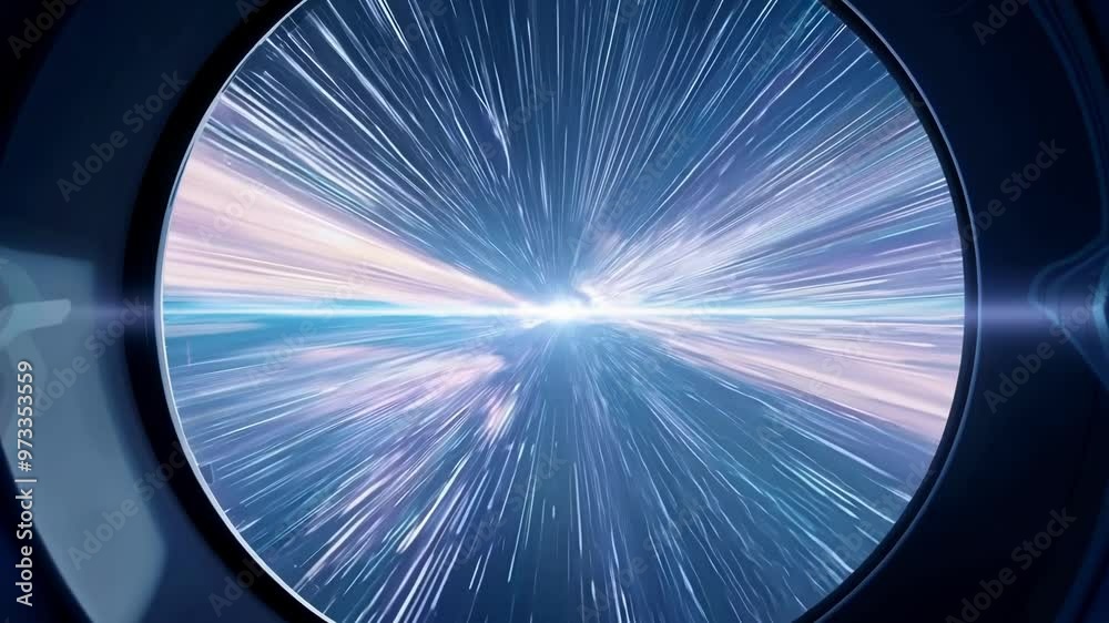 Poster Spaceship zooms through space, creating a mesmerizing hyperspace effect with streaks of light and energy