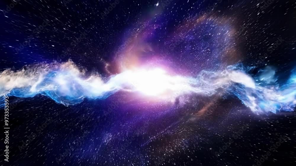 Poster bright white star is forming in deep space, surrounded by purple and blue nebula clouds. this beauti