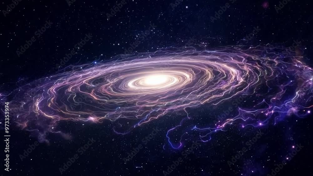 Poster Captivating spiral galaxy glowing with cosmic energy, surrounded by stars and darkness, blending science and imagination in a mesmerizing scene