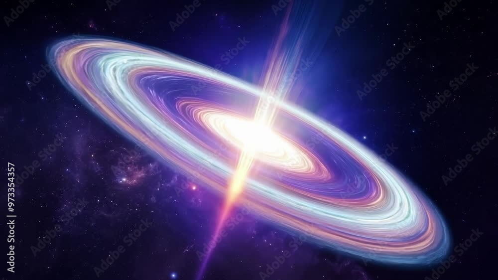 Poster powerful quasar beams energy in space, illuminating vibrant nebula clouds. capture the beauty of the